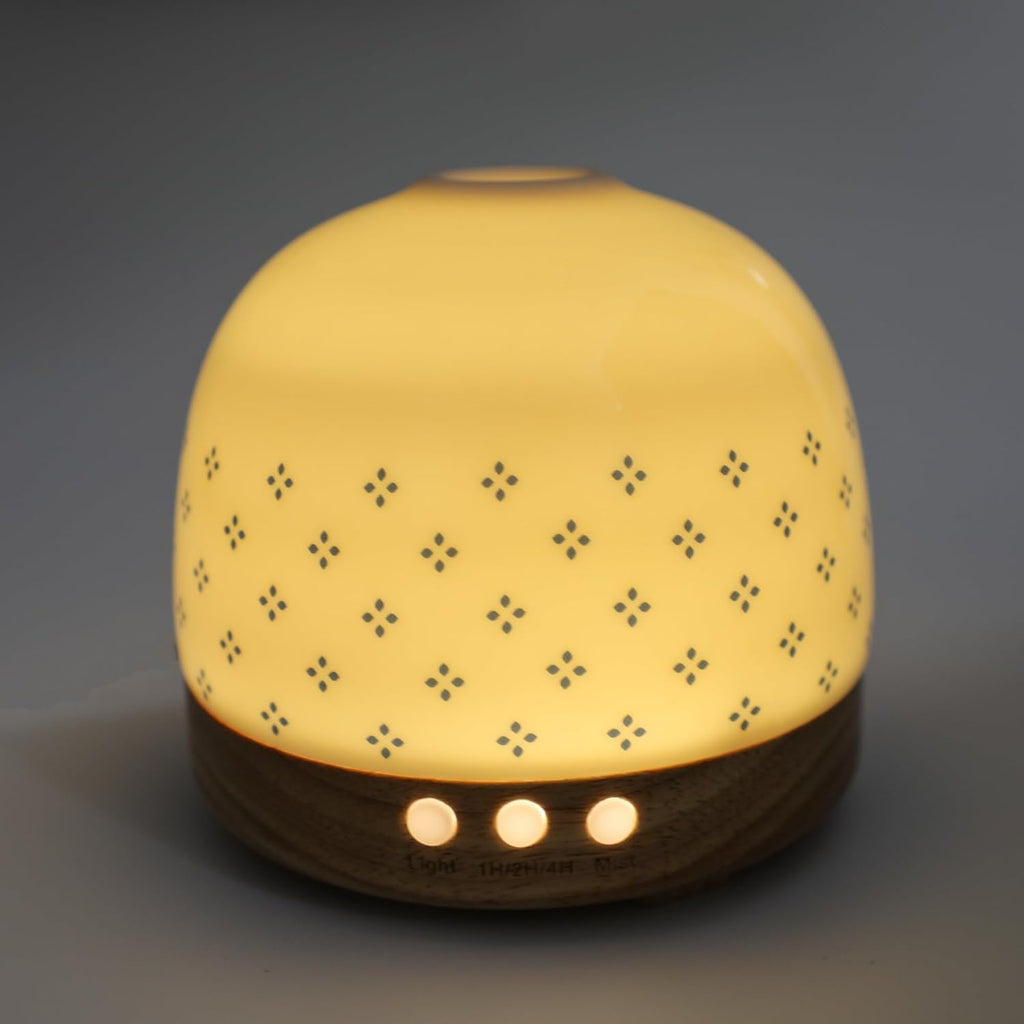 300ml Essential Ceramic Diffuser, Round Aroma Luruxy Porcelain Diffuser Night Light Captivating Exquisite Blue and