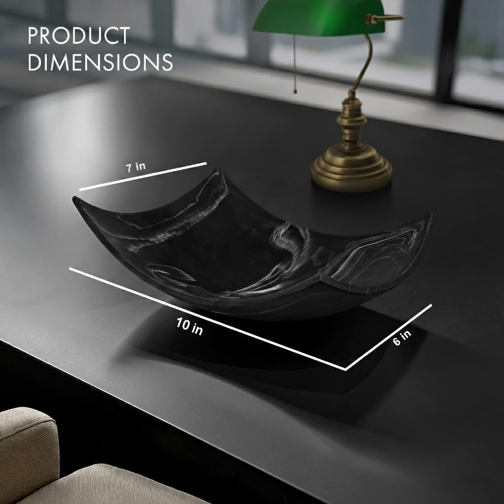 Black Marble Look Decorative Bowl, Coffee Table Decor for Living/Dining Room, Modern Black Catch-All Key Dish