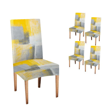 Yellow and Gray Dining Room Chair Seat Covers Set of 4 Stretch