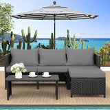 3-Piece PE Rattan Outdoor Patio Furniture Set - Conversation | Black for Patio, Garden & Porch