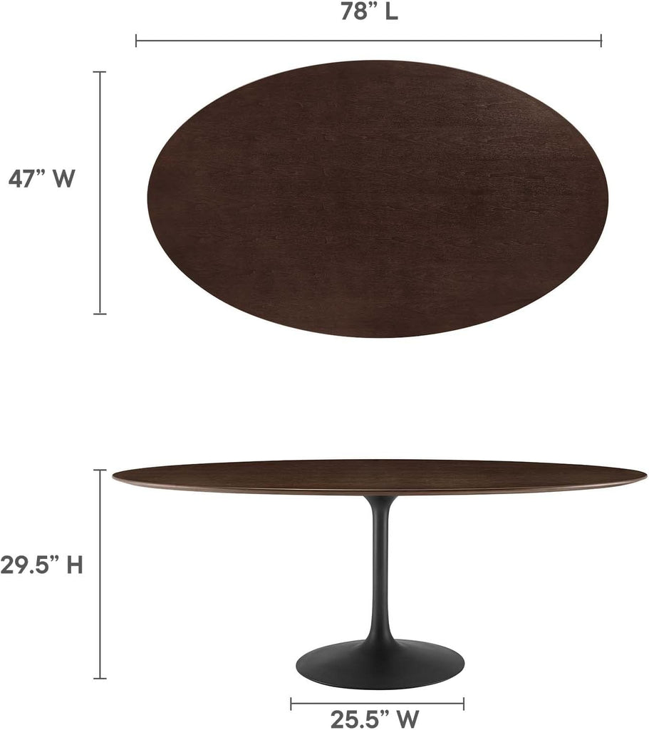 Inspired Saarinen Style Tulip Oval Pedestal Dining Table — Black Cherry Walnut, 78″ Oval