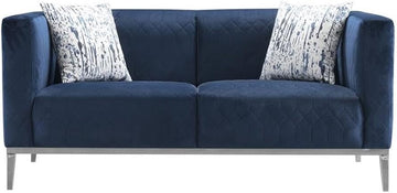 Fabric Velvet Loveseat in Dark Blue