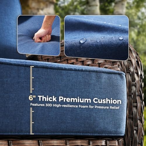 3-Piece Wicker Outdoor Patio Furniture Set - Swivel | Brown with Thick Cushions for Patio, Garden & Porch