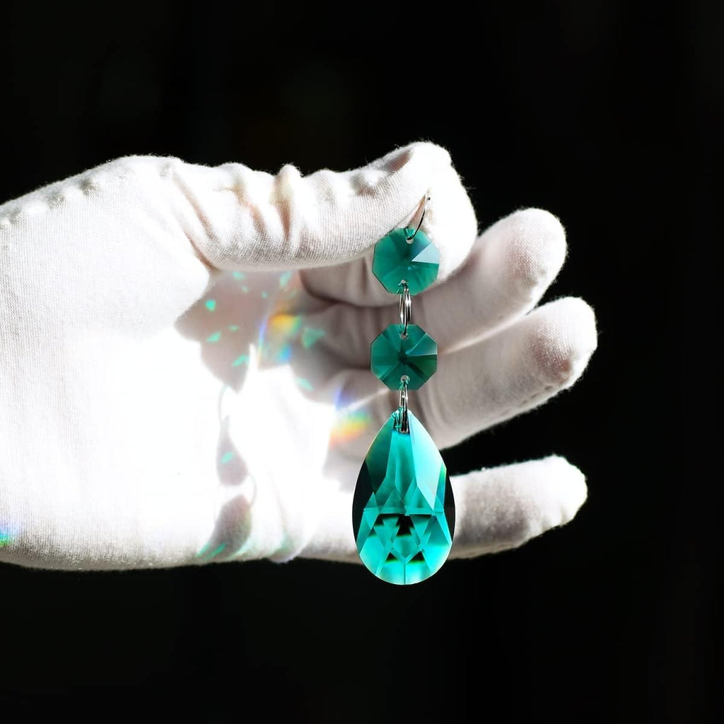 20pcs Teardrop Chandelier Lighting Crystal Pendant Accessories - Almond Prism Pendant Connected Glass Octagon Beads