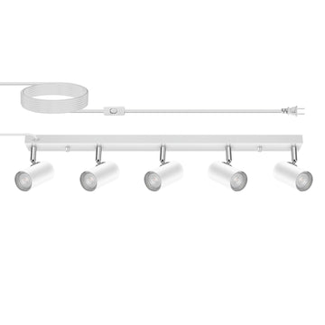 5 Light Track Lighting Kit,30'' White Modern Plug in Ceiling Spotlight,Industrial LED Wall Light Cabinet Gallery Bar