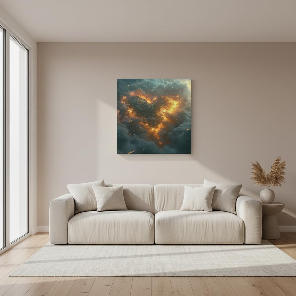 Ashen of Rebirth Canvas Wall Art - Abstract Fire Sky Wall Decor, Modern Canvas Art Bedroom Office