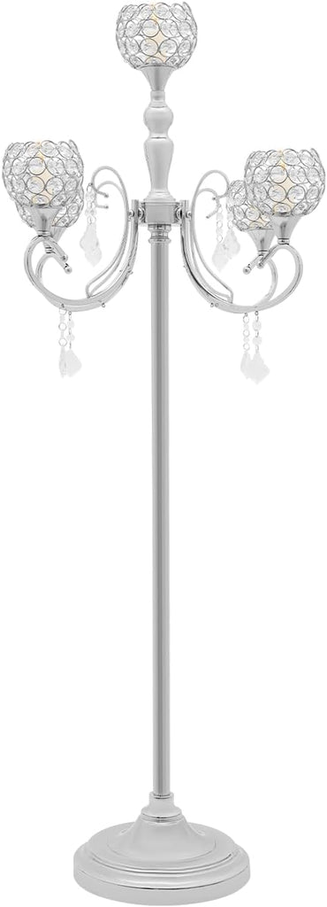 5 Arm Crystal Candelabra Centerpieces 49.21 Inch Tall Freestanding Silver Candle Holder Crystal Candle Standcoration