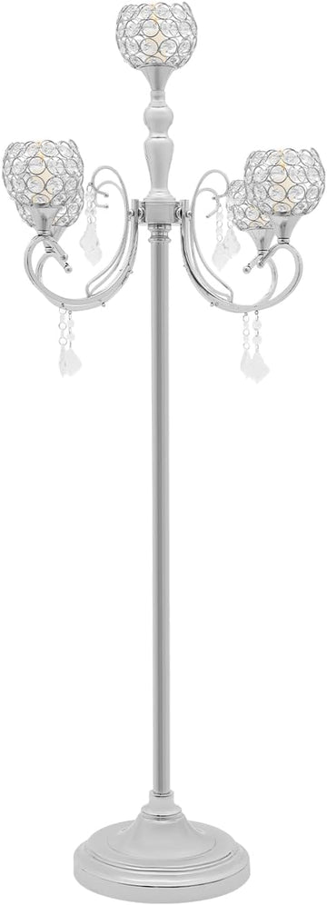 5 Arm Crystal Candelabra Centerpieces 49.21 Inch Tall Freestanding Silver Candle Holder Crystal Candle Standcoration