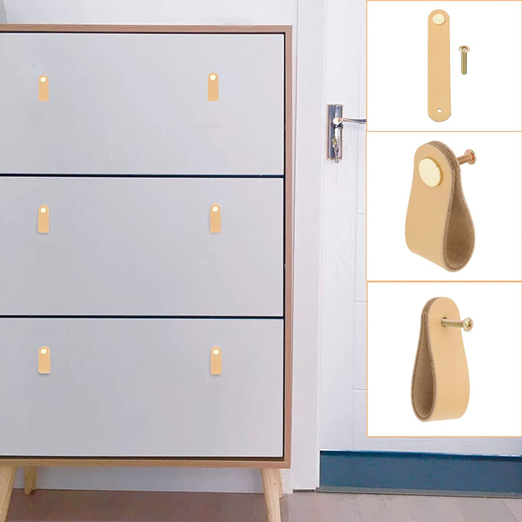 Leather Drawer Pulls for Dresser, 6 Pack Leather Dresser Knobs, Soft Drawer Pulls Cabinet Handles Knobs Perfect