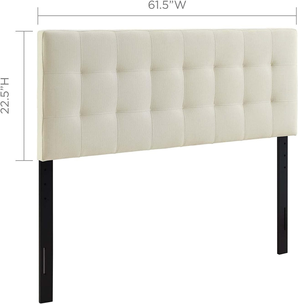 Lily Tufted Linen Fabric Upholstered Queen Headboard in Ivory
