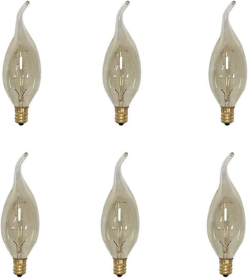 Designs Vintage Style Golden Smoke Flame Incandescent Light Bulbs, E12 Candelabra Brass Base, 130V, 25 Watts, Set of 6