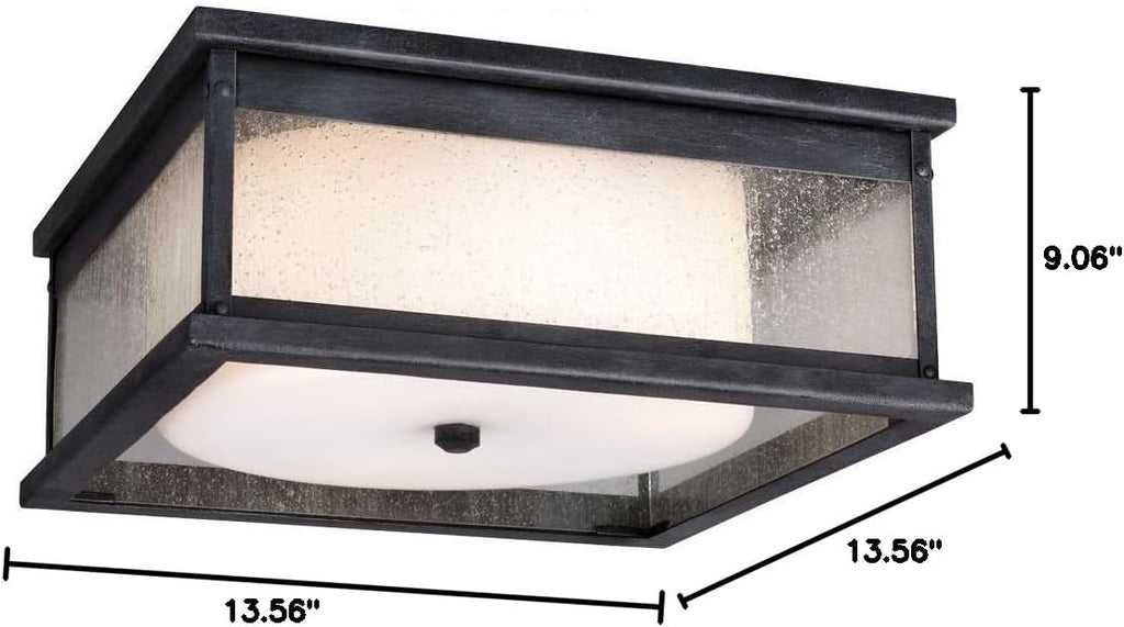Pediment Outdoor Flush Mount Ceiling Lighting, Bronze, 2-Light (13"W x 6"H) 80watts