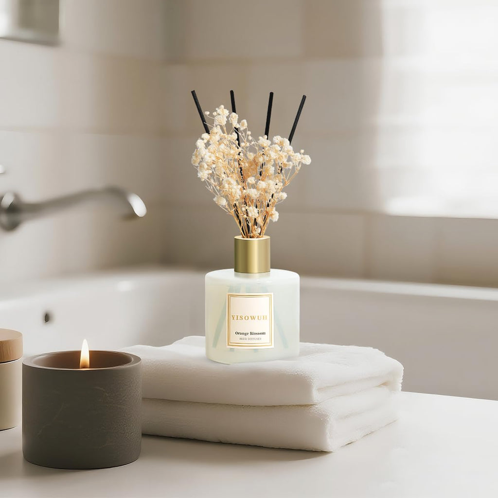 Diffusers 6.76 fl oz(200ml), Orange Blossom Reed Diffuser Set Oil Diffusers with 8 Reed Sticks, Long Lasting