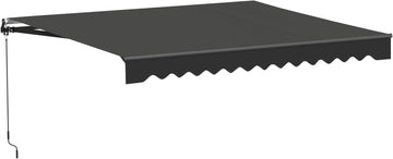 Manual Patio Awning with Black Frame, 13x10 Onyx Black | Hand-crank retractable sunshade, adjustable pitch
