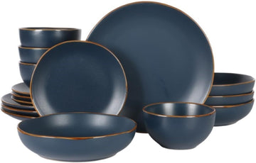 Hazeltine 16-Piece Navy Blue Stoneware Dinnerware Set - Plates and Bowls, Durable Ceramic Kitchen Dinner Set