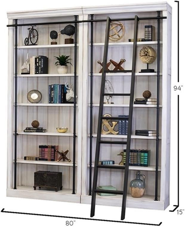 Avondale 8' Tall Bookcase Wall with Ladder Storage Organizer Display White