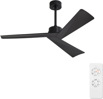 Inspired Adler Style 52" DC Ceiling Fan Without Light, 3 Sculpted ABS Blades, 6-Speed Remote - Matte Black