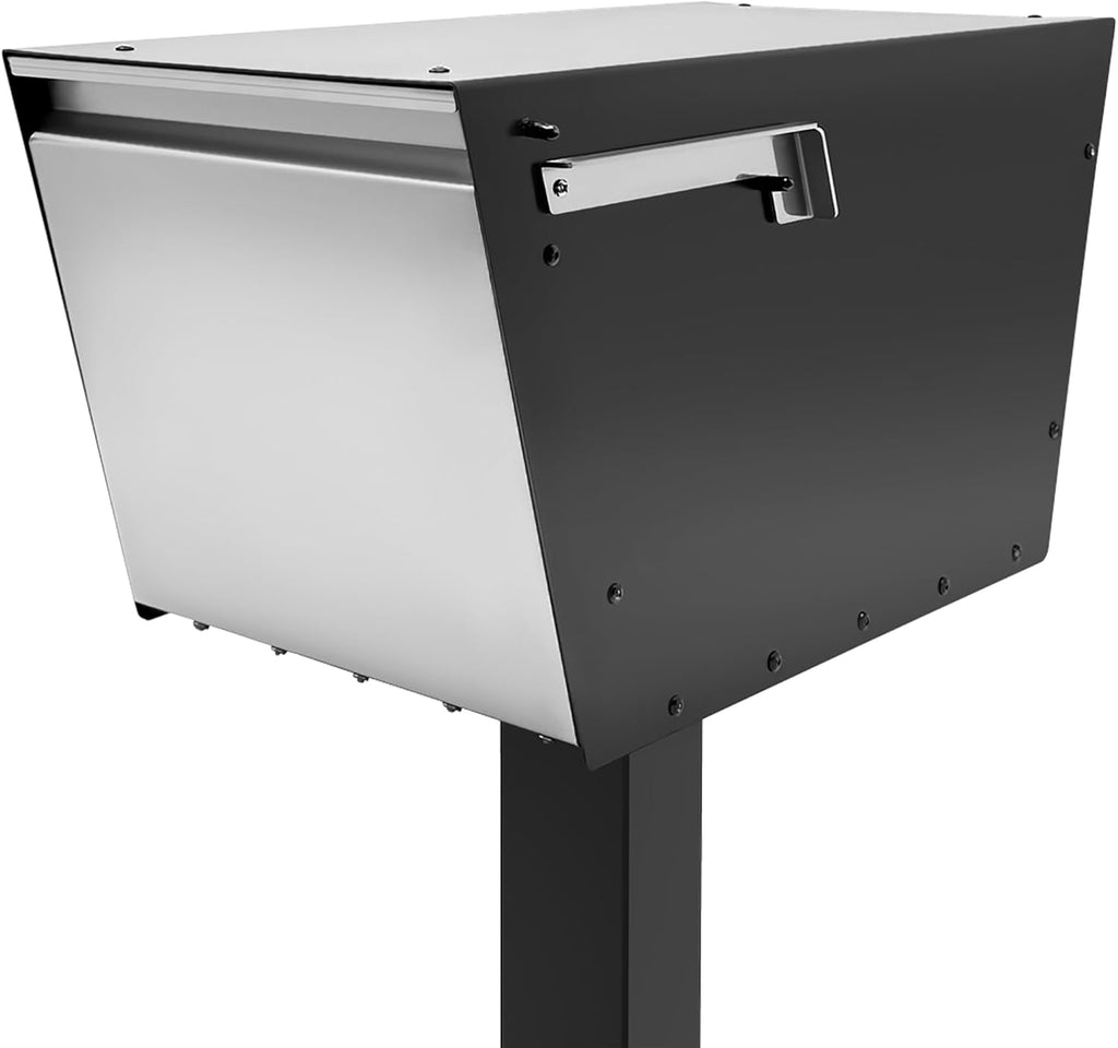 Walter Post Mount Mailbox, Modern Curbside Stainless Steel, Large Locking, Black