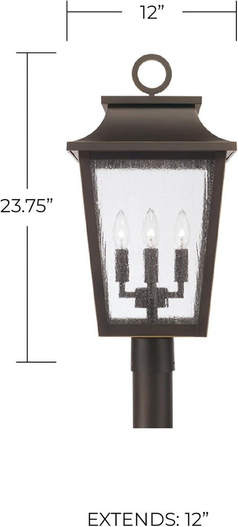 Chandler Transitional Antiqued Glass Outdoor Post Lantern, 4-Light 240 Total Watts, 24" H x 12" W, Oiled Bronze