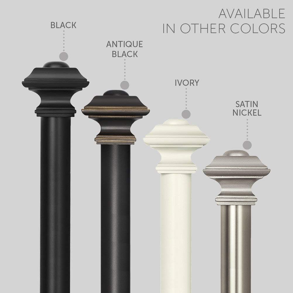 Drapery Treatment Window Curtain Rod - Square Design 1 1/8 Rod. 28 to 48 Inch. Black