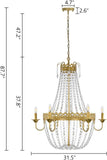 French Empire Crystal Chandelier Modern Adjustable Hanging Pendant Ceiling Mount Light Fixture for Hallway Dining Living Room Bedroom Foyer, H 38.2" x W 31.5", Gold, 6-Light, E12 Base A108-B0B8M347GN