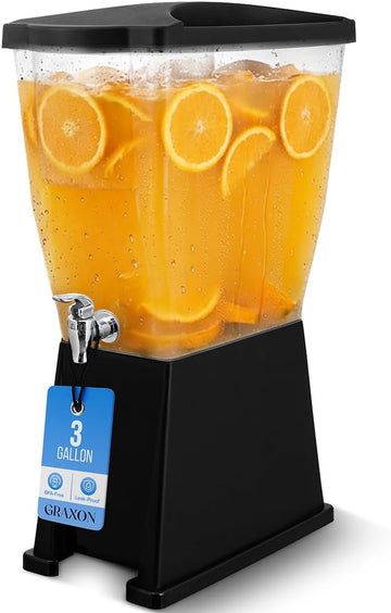 Large Drink Dispenser for Parties (3 Gallon) Slim Plastic Beverage Dispenser with Base for Counter Tops, No Mess