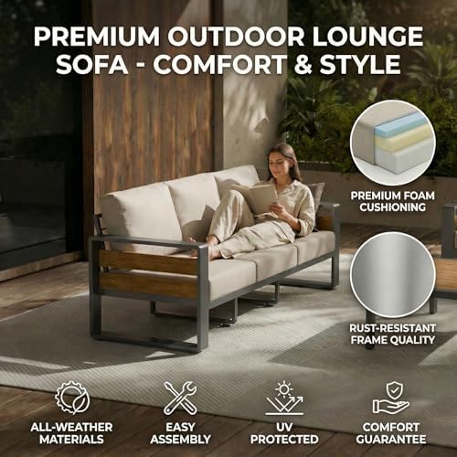 4-Piece Aluminum Outdoor Patio Furniture Set | Grey with Thick Cushions for Backyard, Garden & Porch