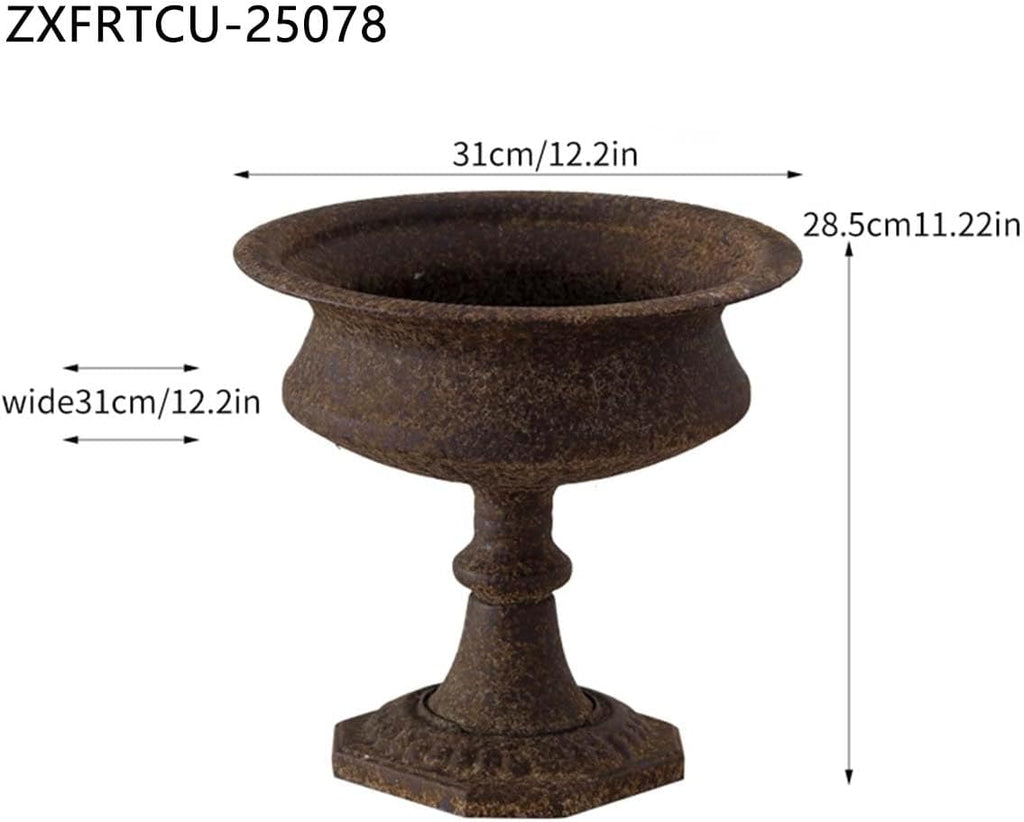 Vintage Pedestal Urn Planter,Rustic Brown | Antique Style Design, Indoor & Outdoor Use, Hexagonal Base, Succulent &