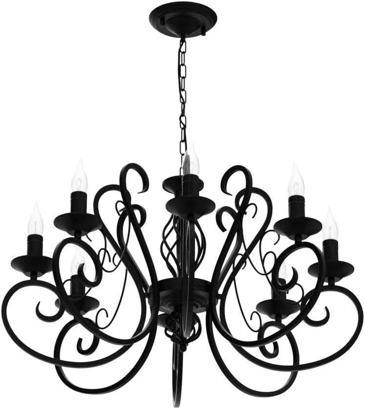 French Country Chandeliers,8 Lights Kitchen Island Candle Iron Black Chandelier,Industrial Vintage Pendant Light Fixture for Farmhouse,Dining Room,Bedroom,Foyer