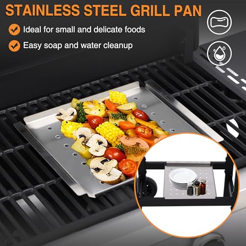 4-Burner Propane Gas Grill, 40,000 BTU BBQ Grill with Cast Iron Grates, Folding Side Tables and Grease Pan