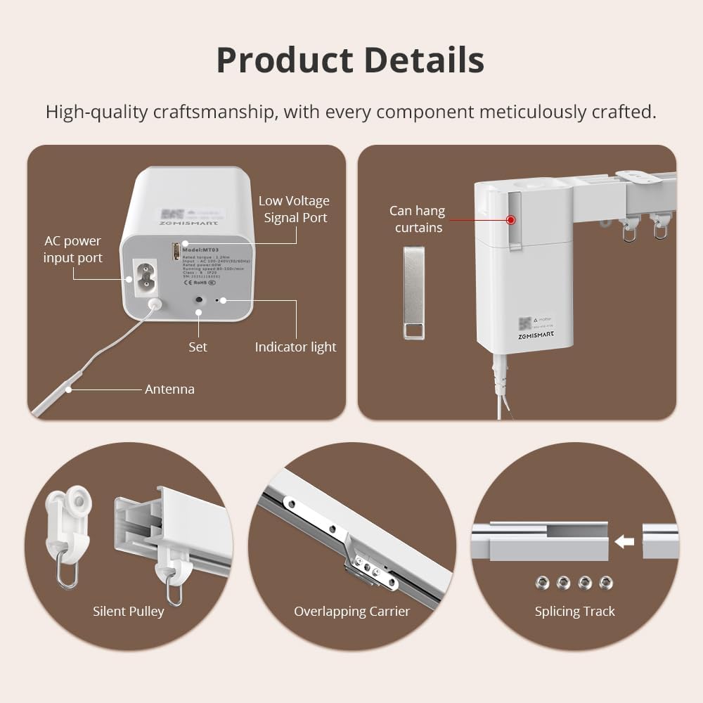 Matter over Thread Smart Curtain Track, Electric Curtains with Remote, Works with Apple HomeKit, Alexa, Google