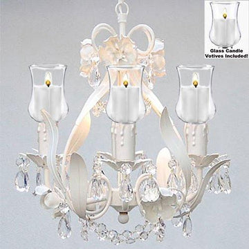 Empress Crystal (Tm) Flower Chandelier W/ Candle Votives- For Indoor / Outdoor Use Great For Outdoor Events Hang From Trees / Gazebo / Pergola / Porch / Patio H15" W11" - J10-B31/White/26027/4