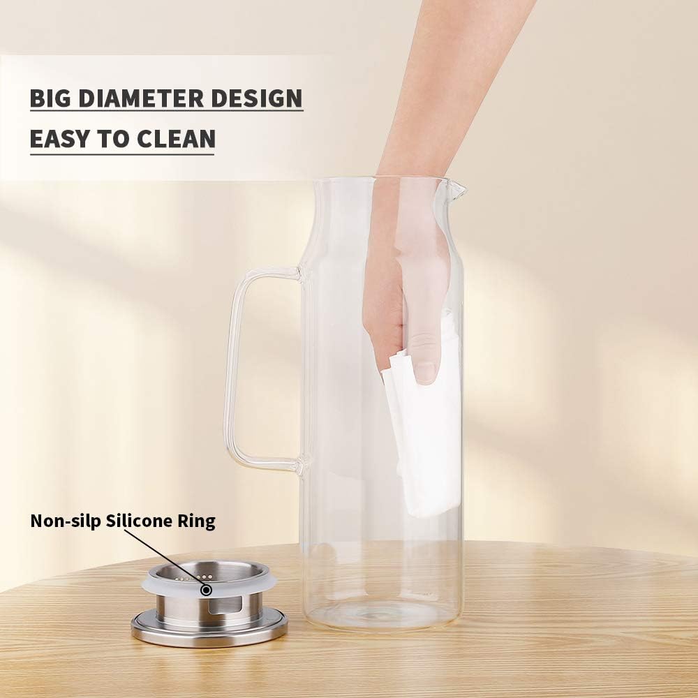Glass Pitcher with Lid and Handle 50 oz/1500ml Water Pitcher for Ice Tea and Homemade Juice Heat Resistant