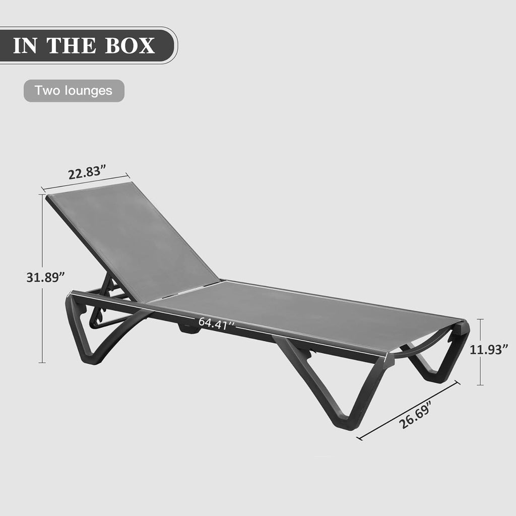 Pool Lounge Chairs Set of 2, Aluminum Adjustable Outdoor Chaise Lounge with Wheels, All Weather Outdoor Lounge