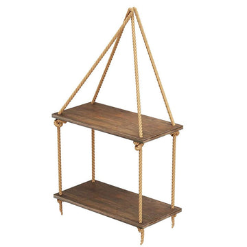 Rope Wood Hanging Shelves, 2 Tier