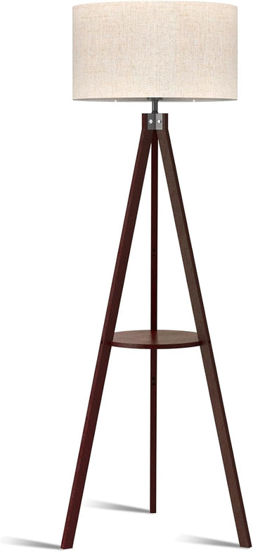 Tripod Floor Lamp, Mid Century Wood Standing Lamp, Modern Design Shelf Floor Lamp