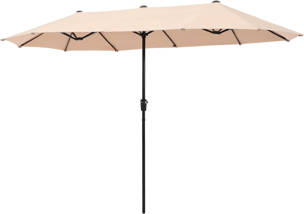 13 ft Outdoor Patio Umbrella, Large Rectangular Double Sided Market Table Twin Umbrellas with Crank Handle Pool(Beige)