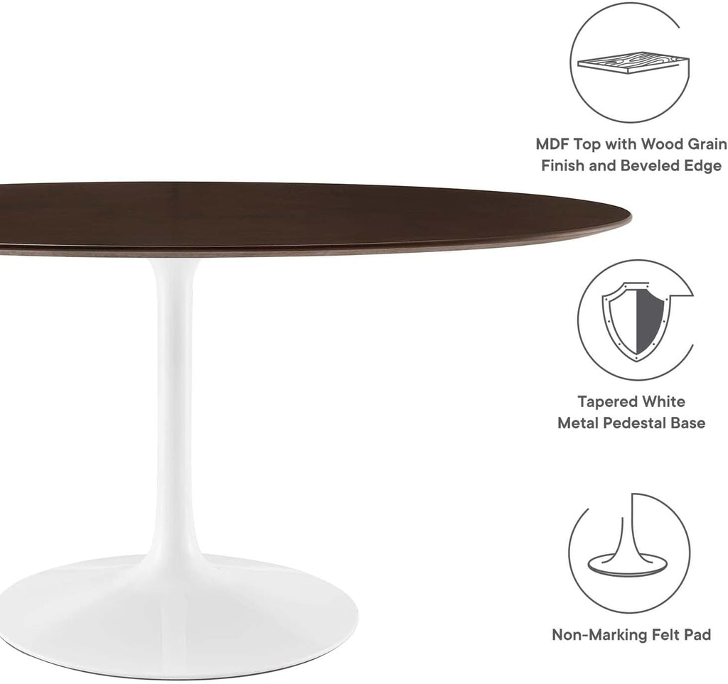Inspired Saarinen Style Tulip Oval Pedestal Dining Table — White Cherry Walnut, 60″ Oval