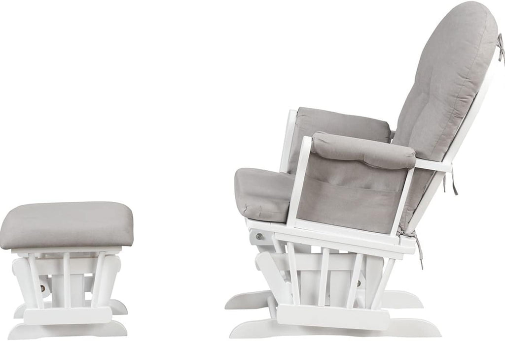 Glider and Ottoman, White w/Gray Cushion