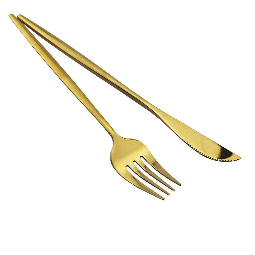 Stainless Steel Titanium Plated Golden Flatware Set 24 Piece, Flatware Silverware Set Service for 6 (Shiny Golden)