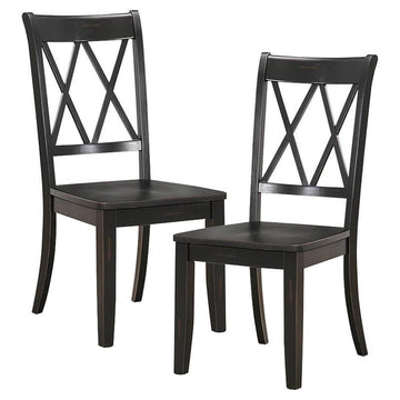 Farmhouse Wooden Dining Chairs Set of 2, X Cross Back, Black