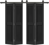 60 in. x 80 in. 2 Panel Shaker Hollow Core Black Composite Double Bi-Fold Door with Barn Door Hardwa