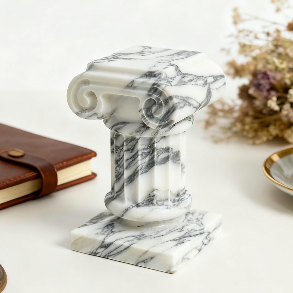 Marble Roman Pillar Statues Small Sculpture Decor for Coffe Table, Decorative Pillar Bedroom Bookshelf Display, Mini