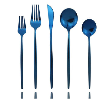 Shiny Blue Silverware Set, 20-Piece Stainless Steel Satin Finish Flatware, Kitchen Utensils, Mirror Polished