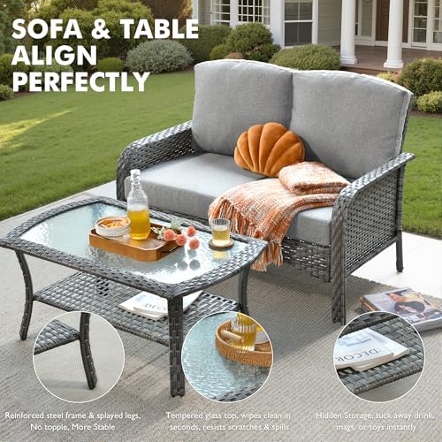 5-Piece Wicker Outdoor Patio Furniture Set - Swivel | Gray for Backyard, Garden & Porch