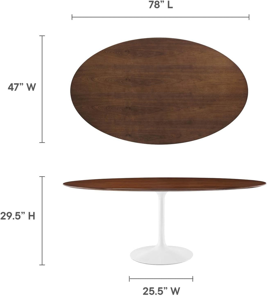 Inspired Saarinen Style Tulip Oval Pedestal Dining Table — Walnut, 78″ Oval