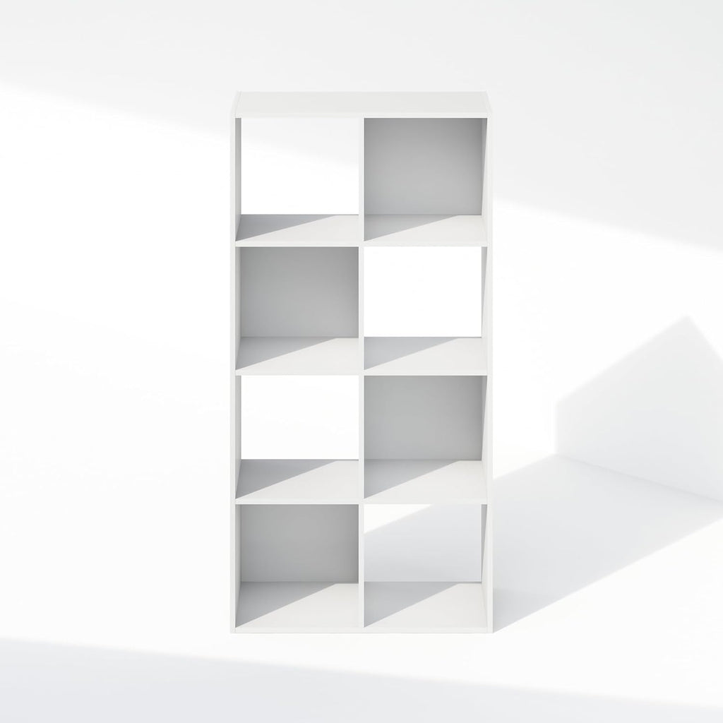 PELLI Book Shelf, 8-Cube Bookshelf, Horizontal Cube Storage Organizer Bookcase, 11.7 x 23.7 x 47, White