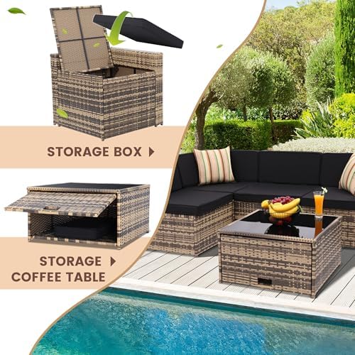 8-Piece Wicker Outdoor Patio Furniture Set | Black with Thick Cushions for Backyard, Garden & Porch