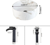 Bathroom Vessel Sink With Black Faucet And Drain White Marble Ceramic Vessel Sink 16 inch Round Vessel Sink Above