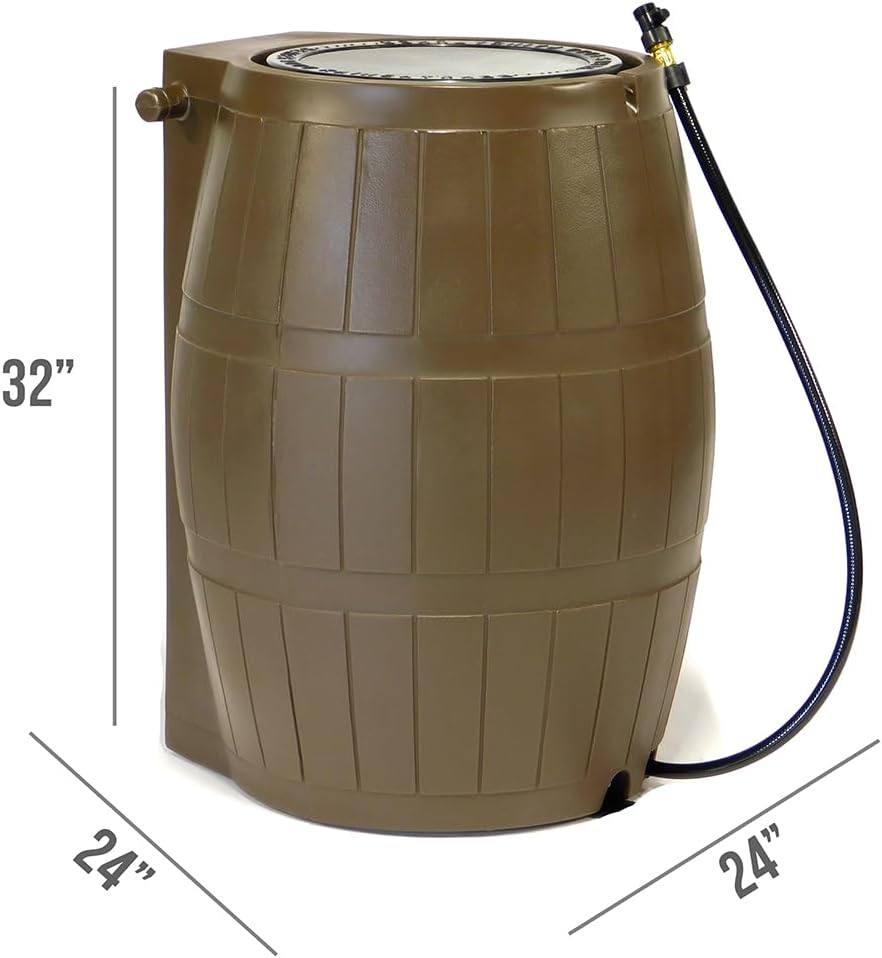Raincatcher 4000 Rain Barrel, Flat-Back Rainwater Catcher with Spigots, 50 Gallon, Brown - Portable Water Storage